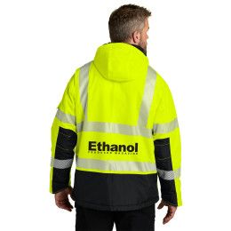 Custom Carhartt ANSI 107 Class 3 Waterproof Heavyweight Insulated Jacket - Brite Lime Back view