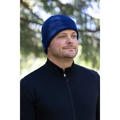 Custom Recycled Waffle Beanie - Unisex - Indigo Blue Lifestyle