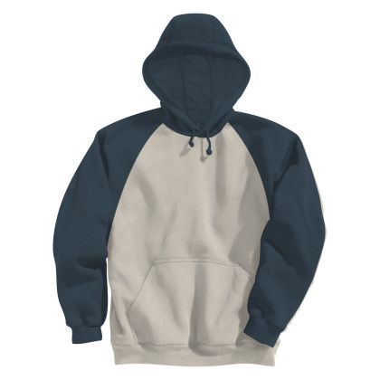 Custom Adult Fleece Colorblock Baseball Hoodie - Emb - Denim Front View 