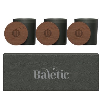 Custom Vista Glass Candle 3-Pack With Acacia Wood Lids - Black