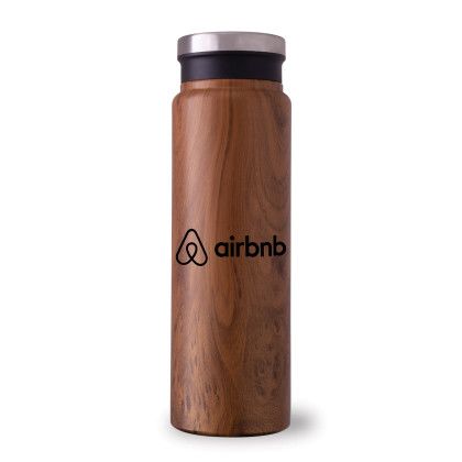 Custom Trend Setter Natural 600 Ml / 20 Oz Stainless Steel Bottle - Walnut Front view