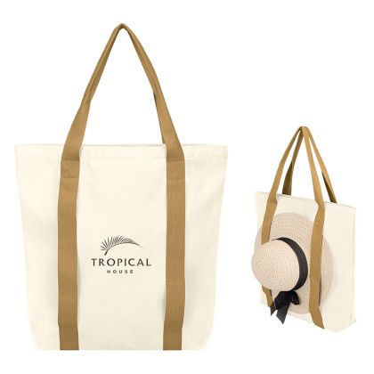 Custom Sunset Boulevard RPET Tote Bag - Ivory with brown