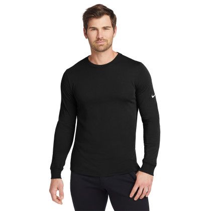 Custom Nike Dri-FIT Cotton/Poly Long Sleeve Tee - Black Front View