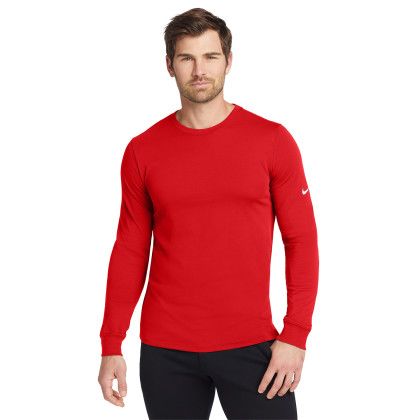 Custom Nike Dri-FIT Cotton/Poly Long Sleeve Tee - University Red Front View