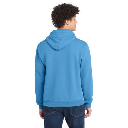 Custom Port & Co Core Fleece Pullover Hooded Sweatshirt - Aquatic Blue Back View