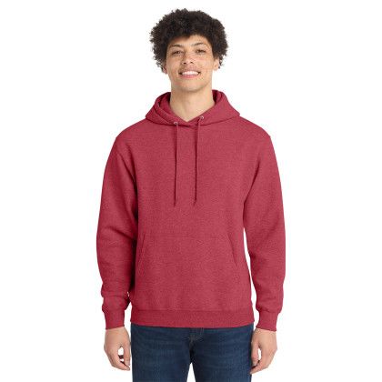 Custom Port & Co Core Fleece Pullover Hooded Sweatshirt - Heather Red Front View