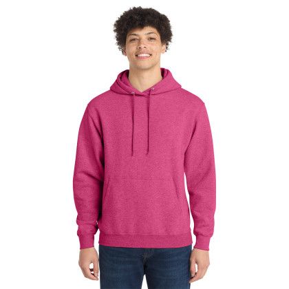 Custom Port & Co Core Fleece Pullover Hooded Sweatshirt - Heather Sangira Pink Front View
