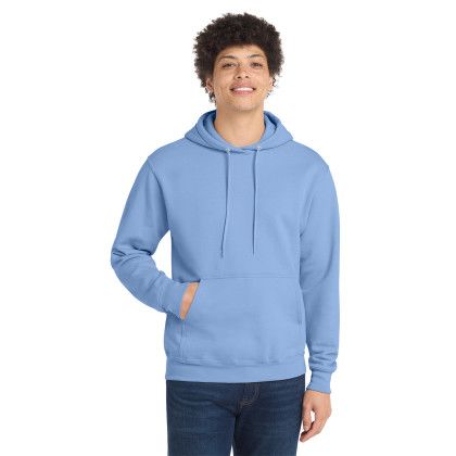 Custom Port & Co Core Fleece Pullover Hooded Sweatshirt - Light Blue Front View