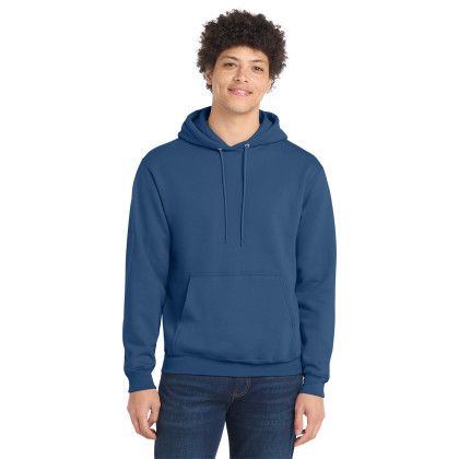 Custom Port & Co Core Fleece Pullover Hooded Sweatshirt - Neptune Blue Front View