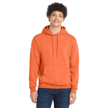 Custom Port & Co Core Fleece Pullover Hooded Sweatshirt - Neon Orange Front View