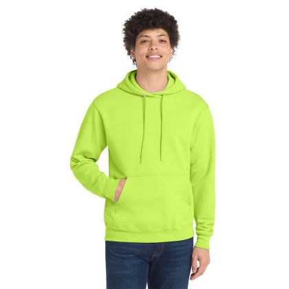 Custom Port & Co Core Fleece Pullover Hooded Sweatshirt - Neon Yellow Front View