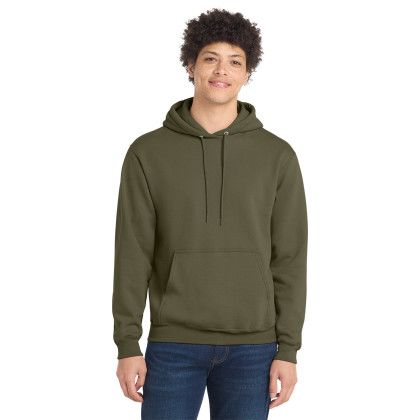 Custom Port & Co Core Fleece Pullover Hooded Sweatshirt - Olive Drab Green Heather Front View
