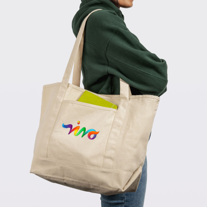 Custom Saratoga Full Color Recycled Cotton Tote 10 oz - Natural Lifestyle