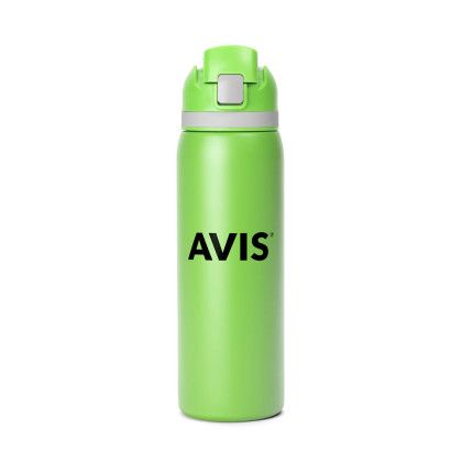 Custom Two-Toned 27oz. Stainless Steel Pop Straw Bottle - Lime Green Front view