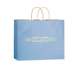 Custom 16 x 13 Matte Colored Shopping Bag with Gusset - Foil Stamp - Country blue