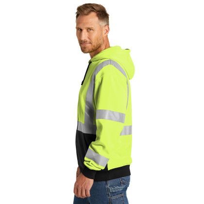 Custom CornerStone A107 Class 3 Heavy-Duty Fleece Full-Zip Hoodie - Safety Yellow Side View 