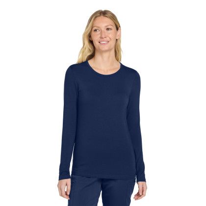 Custom Wink Women's Long Sleeve Layer Tee - Navy Front View 