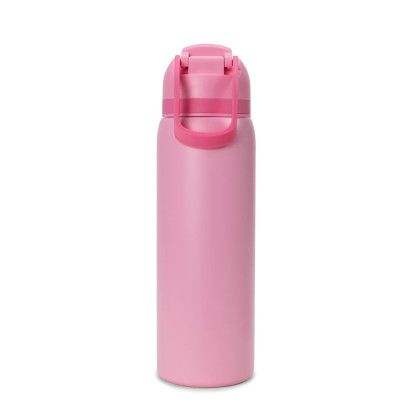 Custom Two-Toned 27oz. Stainless Steel Pop Straw Bottle - Pink Back View