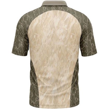 Custom Mossy Oak Men's 4.4 oz. Polyester Interlock Raglan Polo Shirt - Sand Grass-Bottomland Back View Custom Mossy Oak Men's 4.4 oz. Polyester Interlock Raglan Polo Shirt - Sand Grass-Bottomland Back View