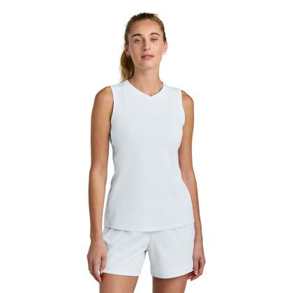 Custom Sport-Tek Women's Club Sleeveless V-Neck - White with White