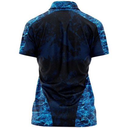 Custom Mossy Oak Women's 4.4 oz. Polyester Interlock Raglan Polo Shirt, UPF 50+ - MO Reef Marlin Back View 