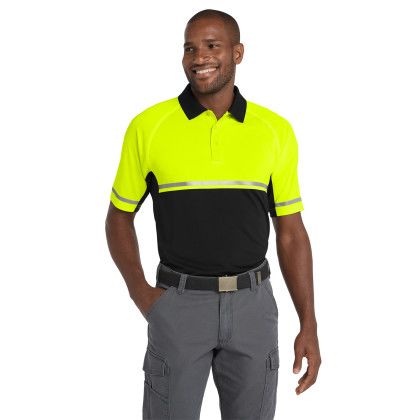 Custom CornerStone Select Lightweight Snag-Proof Enhanced Visibility Polo - Safety Yellow/Black Front View 