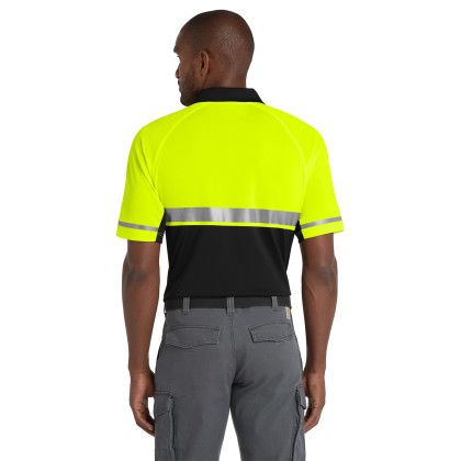 Custom CornerStone Select Lightweight Snag-Proof Enhanced Visibility Polo - Safety Yellow/Black Back View 