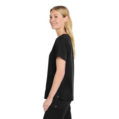 Custom Wink Women's Premiere Flex Mock Wrap Top - Black Side View 