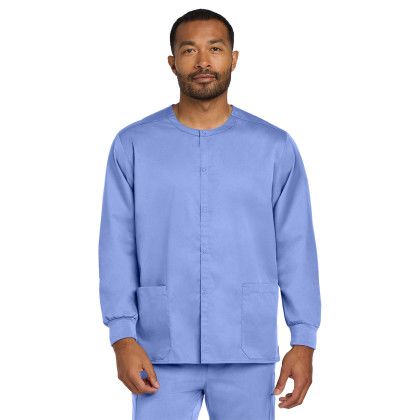 Custom Wink Unisex WorkFlex Snap-Front Scrub Jacket - Cell Blue Front View 