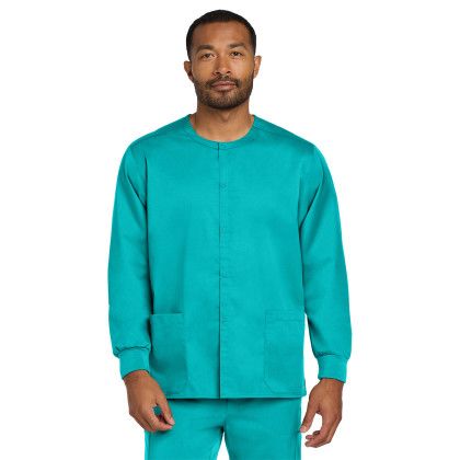 Custom Wink Unisex WorkFlex Snap-Front Scrub Jacket - Teal Blue Front View 