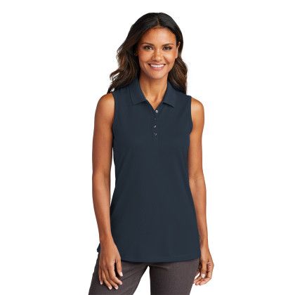 Custom Port Authority Women's Dry Zone UV Micro-Mesh Sleeveless Polo - River Blue Navy Front View