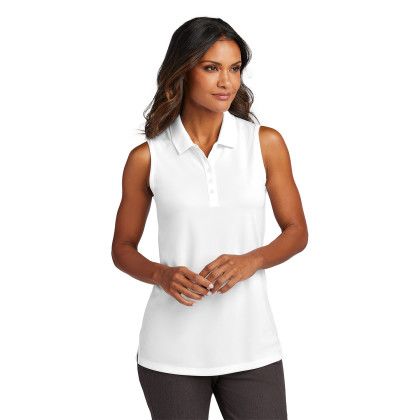 Custom Port Authority Women's Dry Zone UV Micro-Mesh Sleeveless Polo - White Front View
