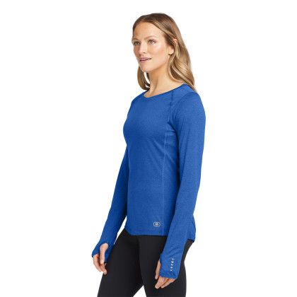 Custom OGIO Women's Long Sleeve Pulse Crew - Electric Blue Side View