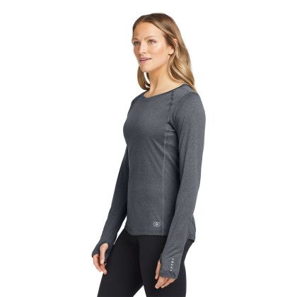 Custom OGIO Women's Long Sleeve Pulse Crew - Gear Grey Side View