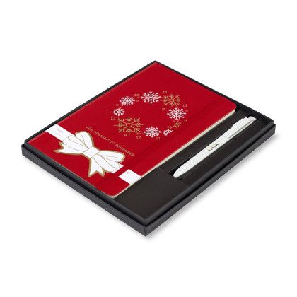 Custom Moleskine Hard Cover Holiday Notebook and GO Pen Gift Set - Scarlet Red Side View 
