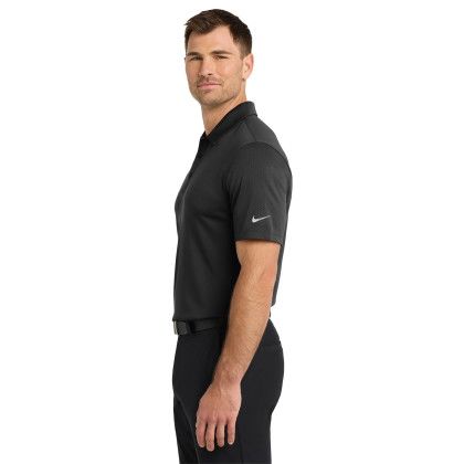 Custom Nike Dri-FIT Hex Textured Polo - Black Side View
