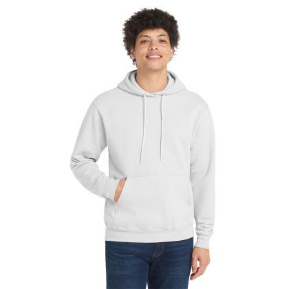 Custom Port & Co Core Fleece Pullover Hooded Sweatshirt - White Front View