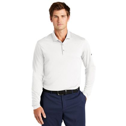 Custom Nike Dri-FIT Micro Pique 2.0 Long Sleeve Polo - White Front View