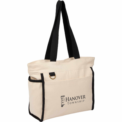 Custom 10 oz Organic Cotton Accent Tote - Natural/Black Side View 