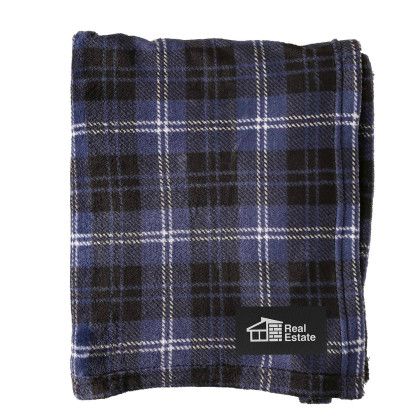 Custom Regen RPET Flannel Throw Blanket - Navy with Black