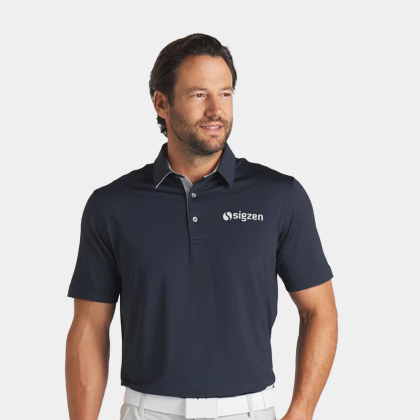 Custom PUMA MATTR Brigade UPF 40+ Men's Golf Polo Shirt - Screen Print - Deep Navy/Ash Gray Custom PUMA MATTR Brigade UPF 40+ Men's Golf Polo Shirt - Screen Print - Deep Navy/Ash Gray