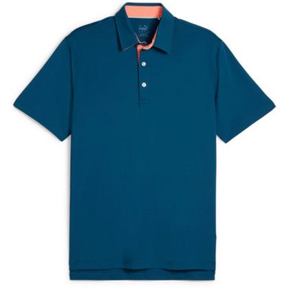 Custom PUMA MATTR Brigade UPF 40+ Men's Golf Polo Shirt - Embroidery - Ocean Tropic/Melon Punch 