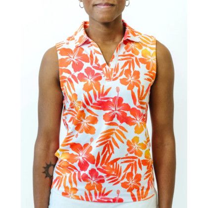 Custom YATTA Golf - Blossom women's Moisture Wicking non iron Golf Polo Shirts - Full Color Transfer - Aloha Sunrise Sleeveless 