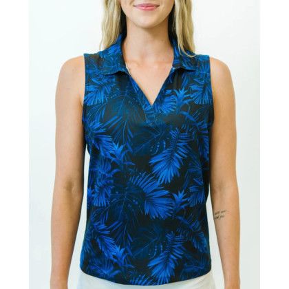 Custom YATTA Golf - Blossom women's Moisture Wicking non iron Golf Polo Shirts - Full Color Transfer - Midnight Blue Sleeveless