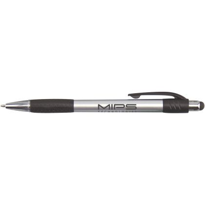 Custom Premium Silver Stylus Pen with Metallic Accents - Black