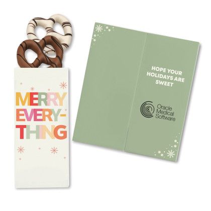 Custom Merry Everything Cards with Chocolate Dipped Pretzels