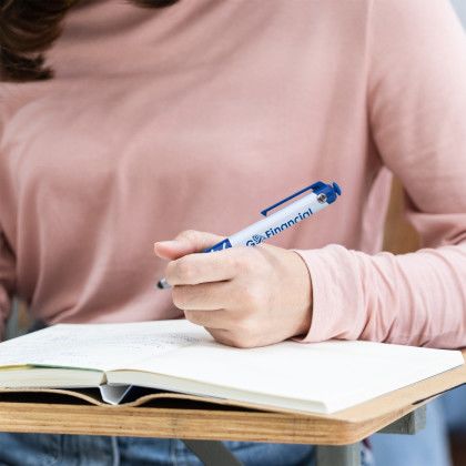 Custom Souvenir Fidgeteer Stylus RABS Pen - Blue Lifestyle View 