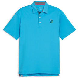 Custom PUMA MATTR Brigade UPF 40+ Men's Golf Polo Shirt - Full Color Transfer - Aqua Blue/Slate Sky 