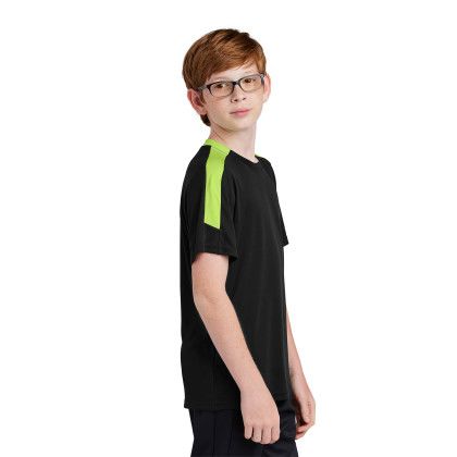 Custom Sport-Tek Youth Competitor United Crew - Black Lime Side View Custom Sport-Tek Youth Competitor United Crew - Black Lime Side View
