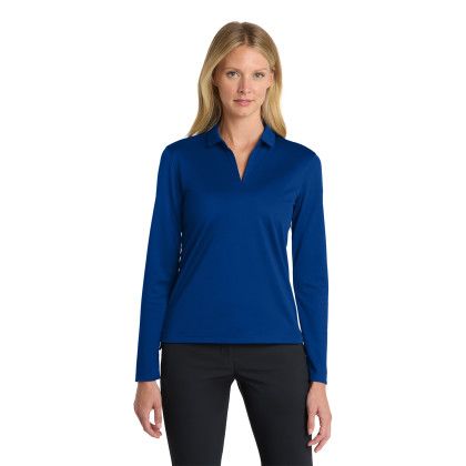 Custom Nike Women's Dri-FIT Micro Pique 2.0 Long Sleeve Polo - Gym Blue Front View